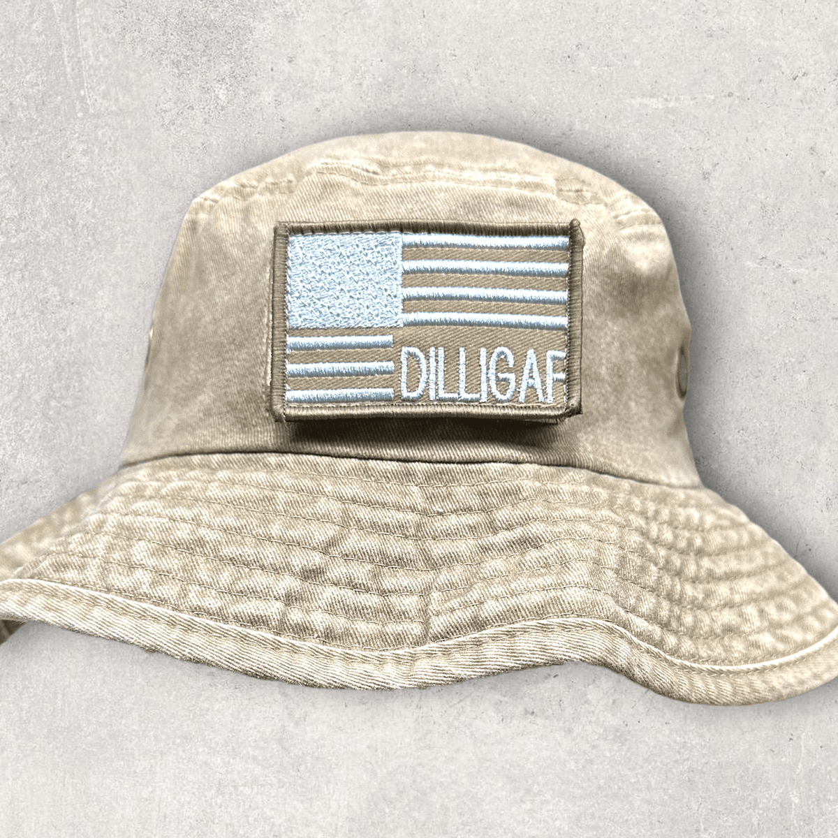 Patriotic Velcro Patch Tan Dilligaf Hat – Dilligaf by Bohica Bill