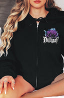 Midnight Rebellion Rose Zip Up Hoody