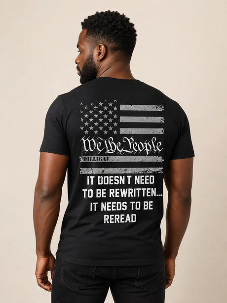 Model wearing the We The People T-Shirt