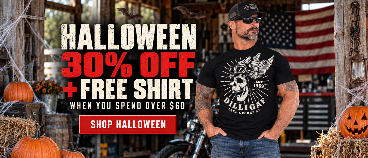 Approved DILLIGAF Halloween montage, complete original framing with hands and visible jeans. 30% off plus free shirt over $60.