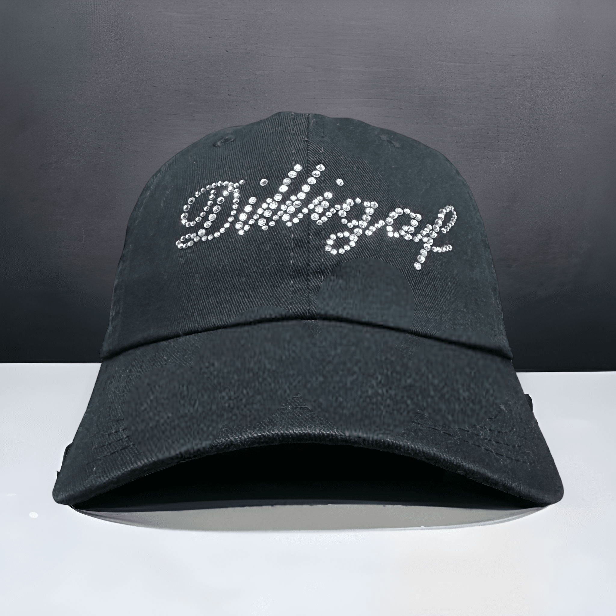 Black Baseball Cap with Rhinestone Lettering Rhinestone Embellished Baseball Cap, Fashion Hat with Bling  main image 4